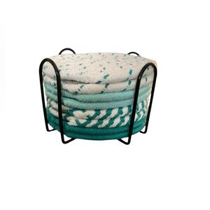 8 Pcs Woven Coaster Heat Resistant Pad With Organizer Stand New In Package